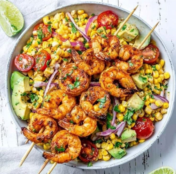 Avocado Corn Salad With Grilled Shrimp