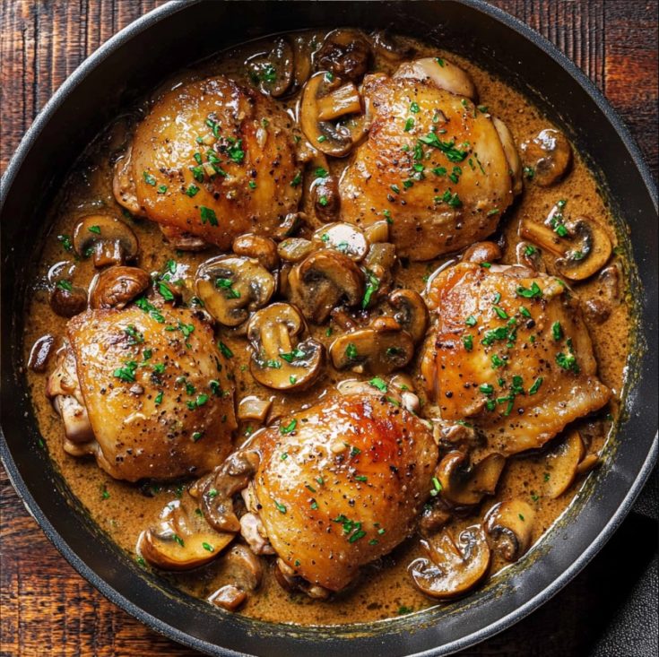 Chicken Thighs With Creamy Mushroom Garlic Sauce