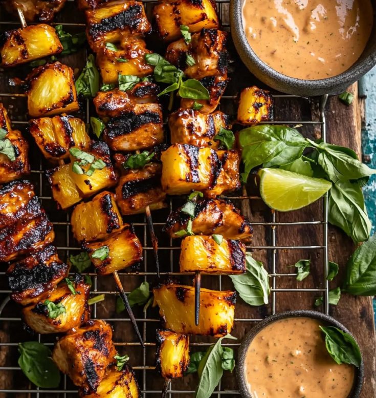 Chipotle Pineapple Bang Bang Chicken Skewers