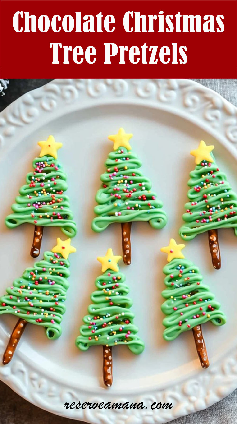 Chocolate Christmas Tree Pretzels
