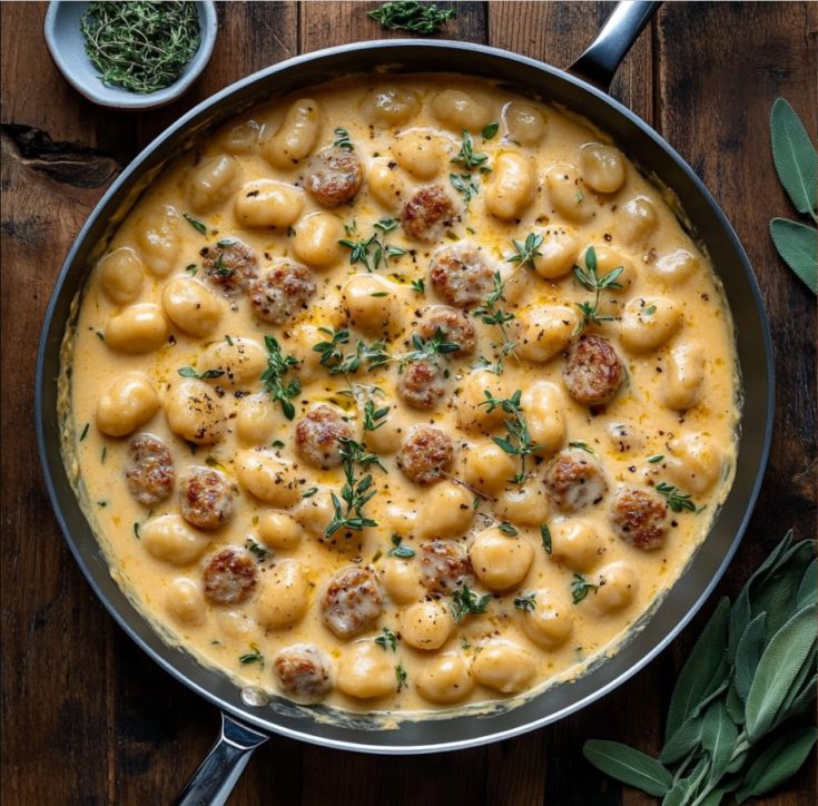 Creamy Butternut Squash Gnocchi with Sausage, Thyme, and Sage