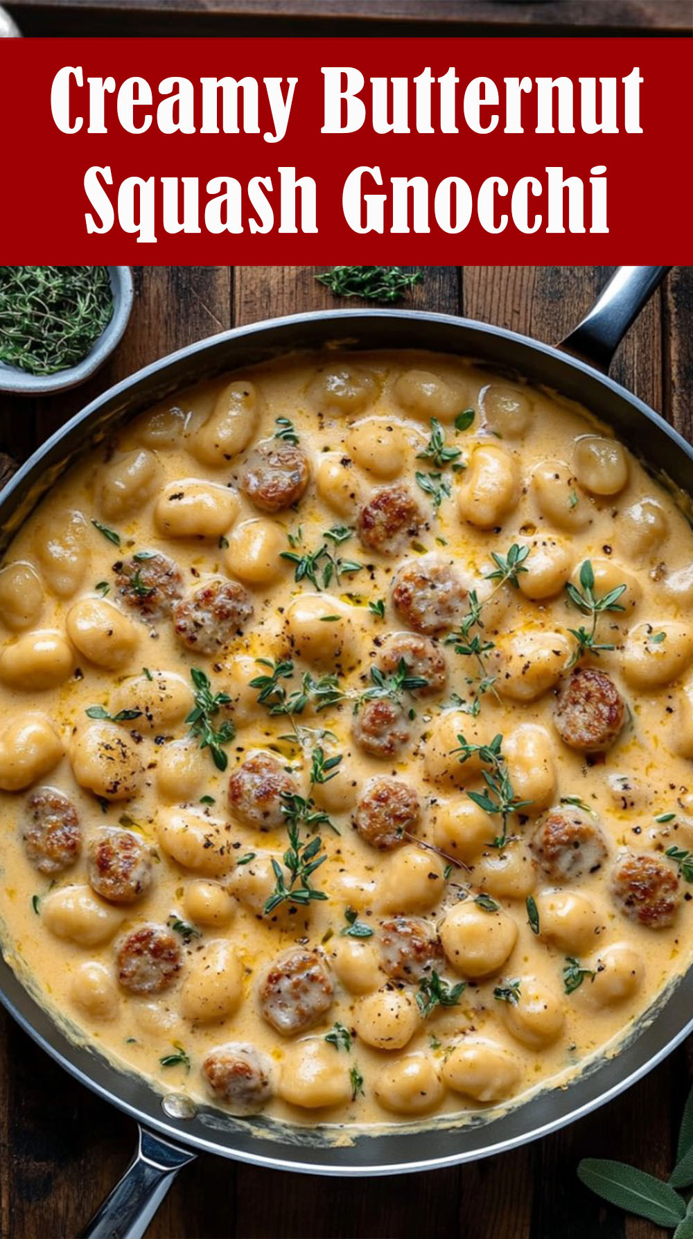 Creamy Butternut Squash Gnocchi with Sausage, Thyme, and Sage