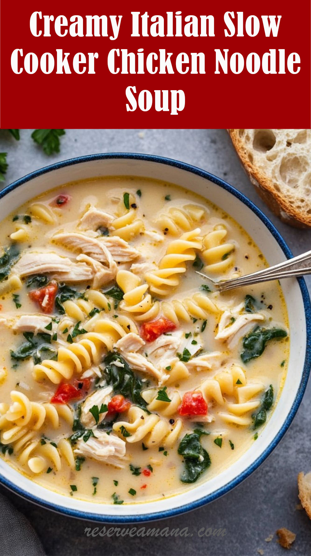 Creamy Italian Slow Cooker Chicken Noodle Soup