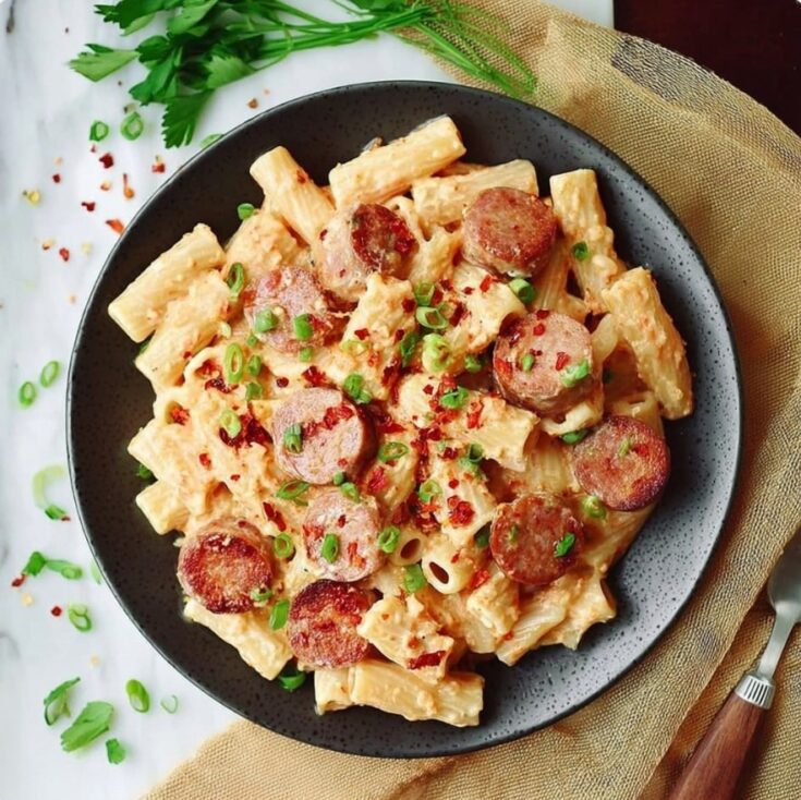 Creamy Mozzarella Pasta with Smoked Sausage