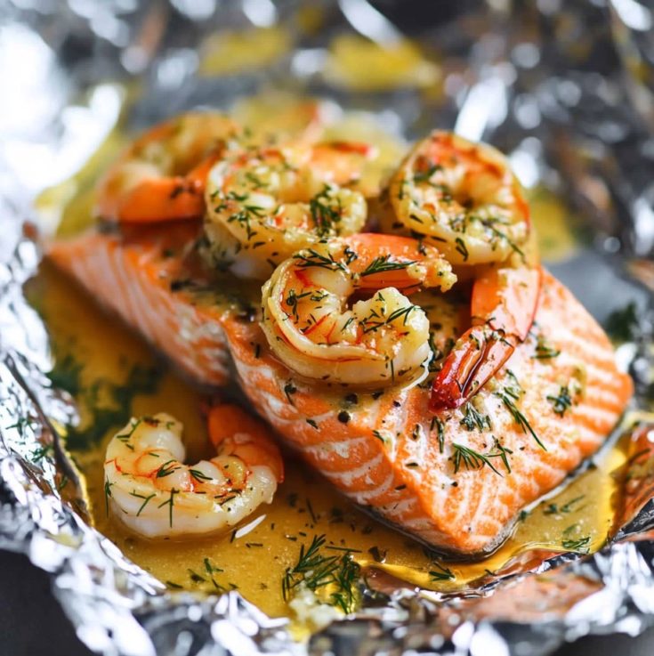 Easy Garlic Dijon Shrimp and Salmon Foil Packs