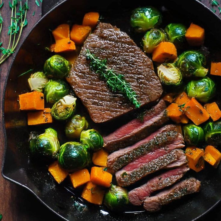 Garlic Butter Steak with Brussels Sprouts and Butternut Squash