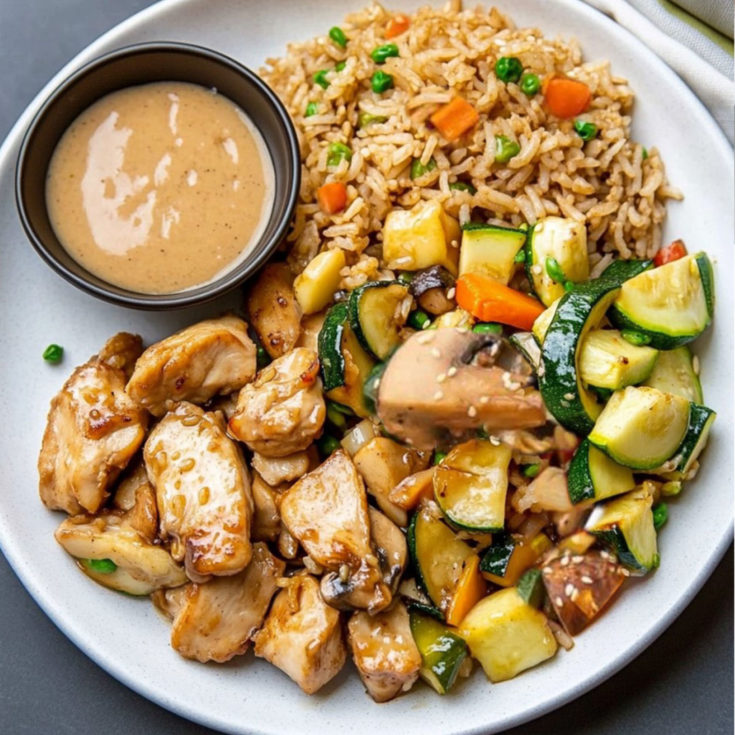 Hibachi Chicken with Fried Rice and Vegetables