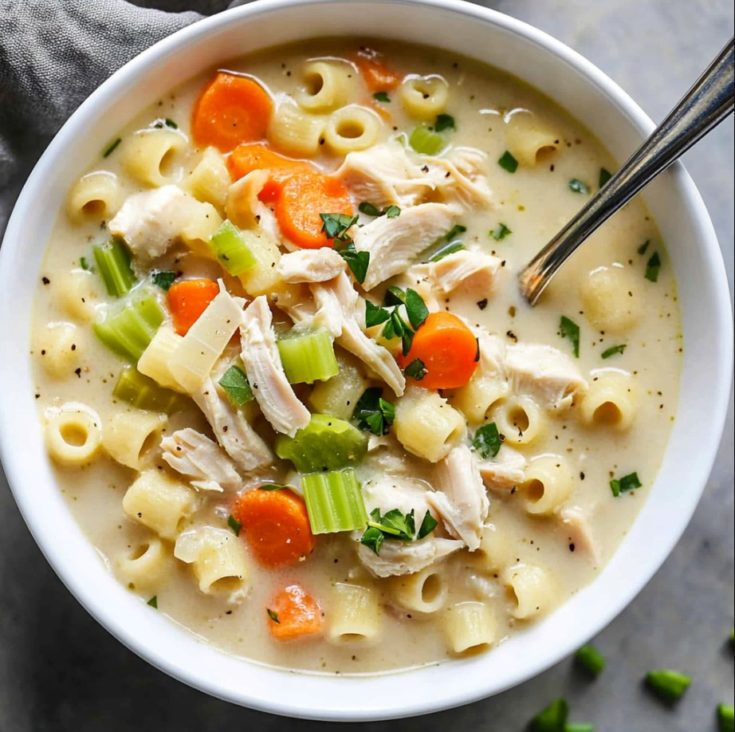 One Pot Creamy Chicken Pasta Soup Recipe