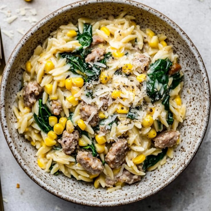 One-Pot Orzo with Sausage, Spinach and Corn