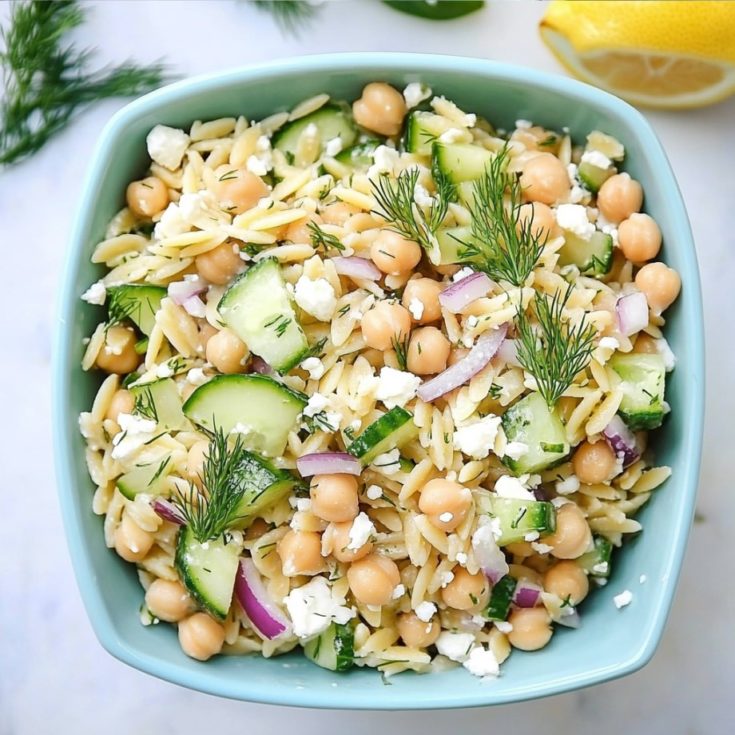 Orzo Salad with Chickpeas, Cucumbers, Lemon, Dill, & Feta