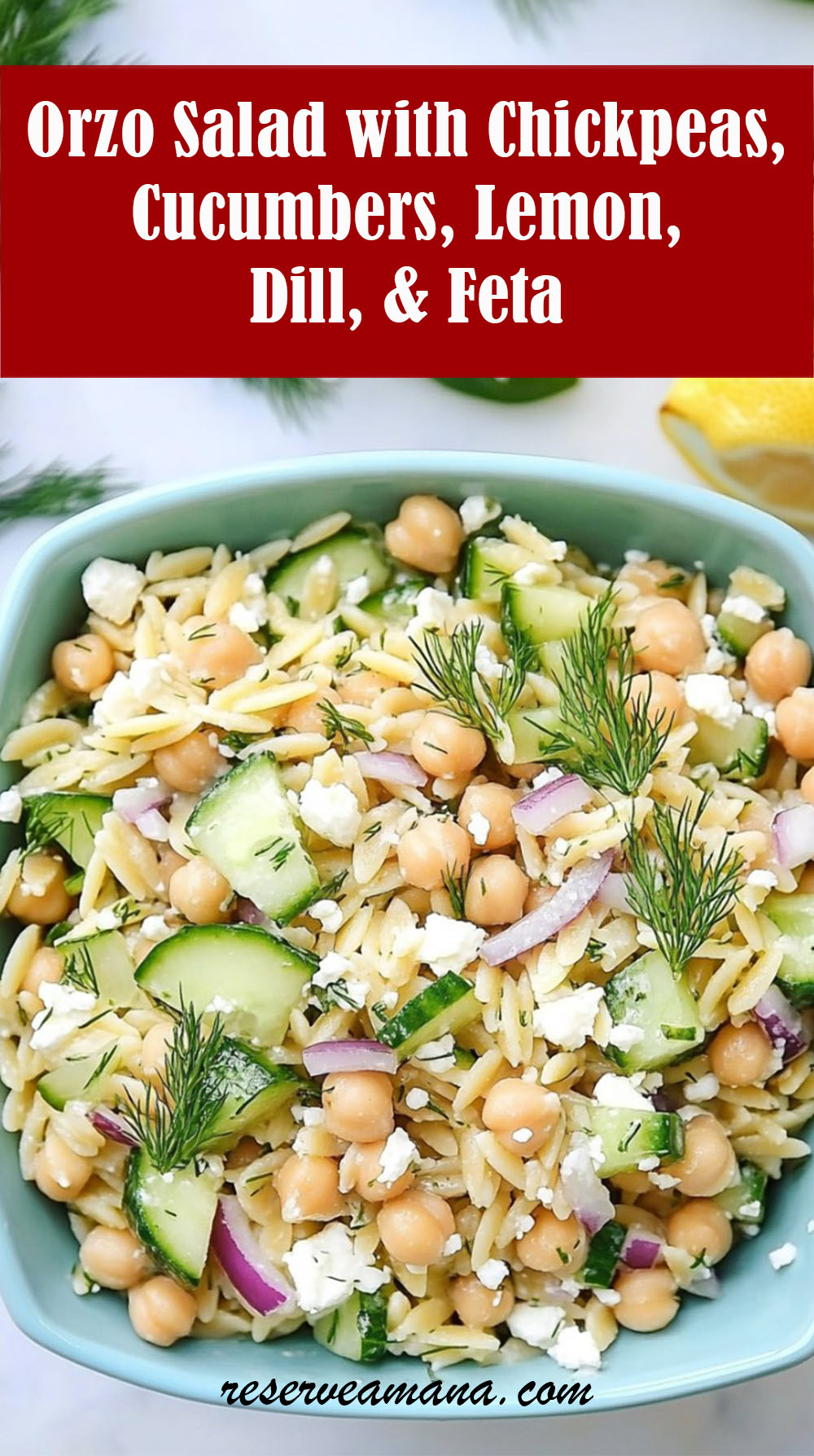 Orzo Salad with Chickpeas, Cucumbers, Lemon, Dill, & Feta