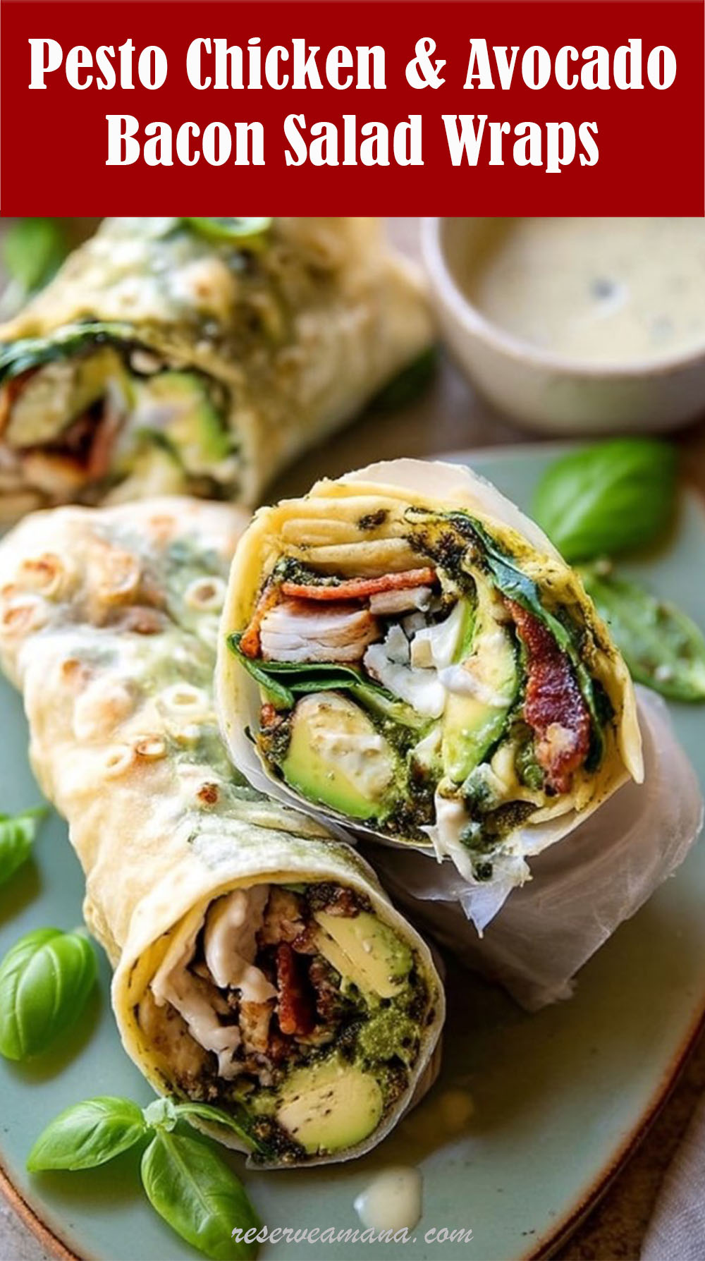 Pesto Chicken and Avocado Bacon Salad Wraps