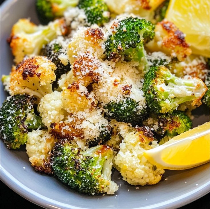 Roasted Broccoli and Cauliflower with Parmesan and Garlic