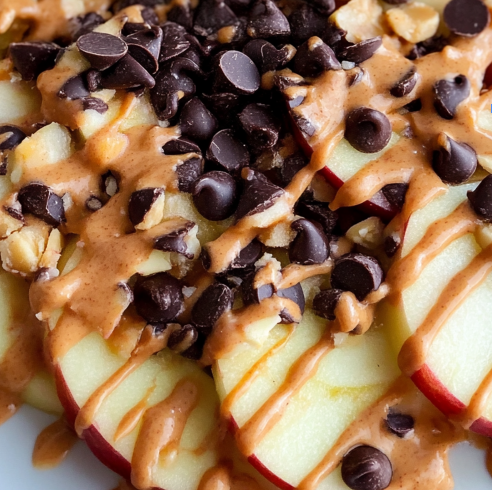 Apple Nachos with Peanut Butter and Chocolate