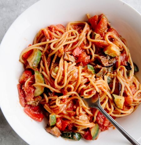 Easy One-Pot Ratatouille Spaghetti (Vegan + GF)