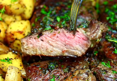 EASY Skillet Garlic Butter Herb Steak and Potatoes Recipe