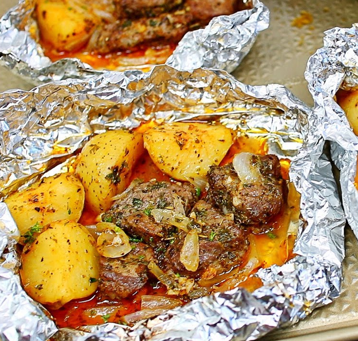 Foil Baked Garlic Butter Steak and Potatoes with VIDEO