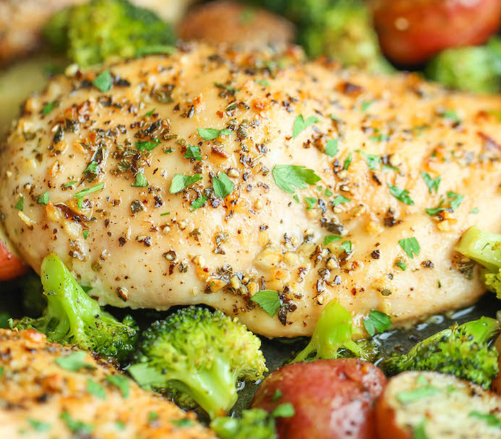 One Pan Honey Garlic Chicken with Potatoes and Broccoli