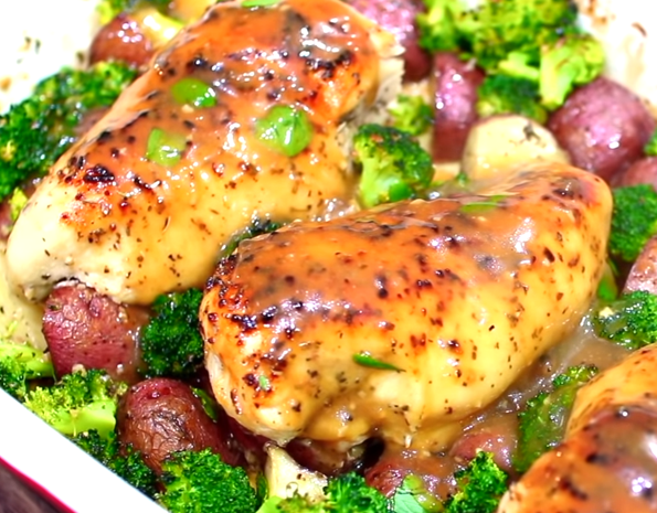 Simple Honey Garlic Chicken with Potatoes and Broccoli