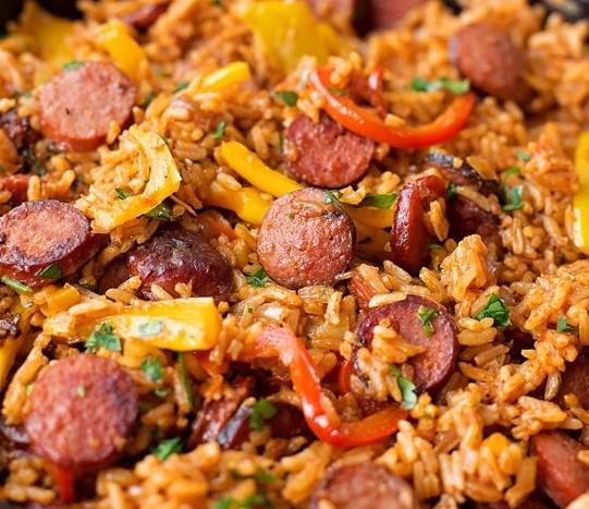 Quick and Easy Sausage, Pepper and Rice Skillet