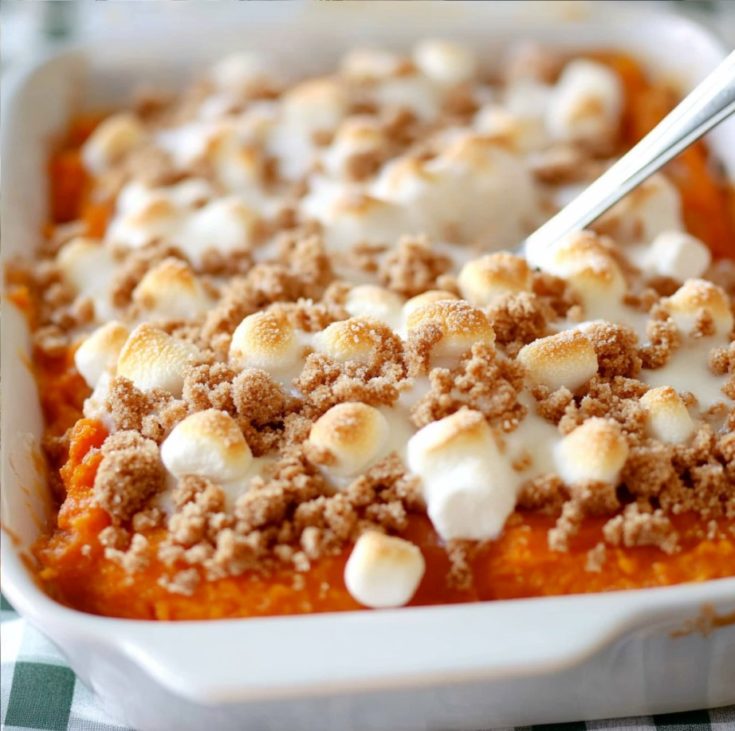 Sweet Potato Casserole with Marshmallows and Streusel