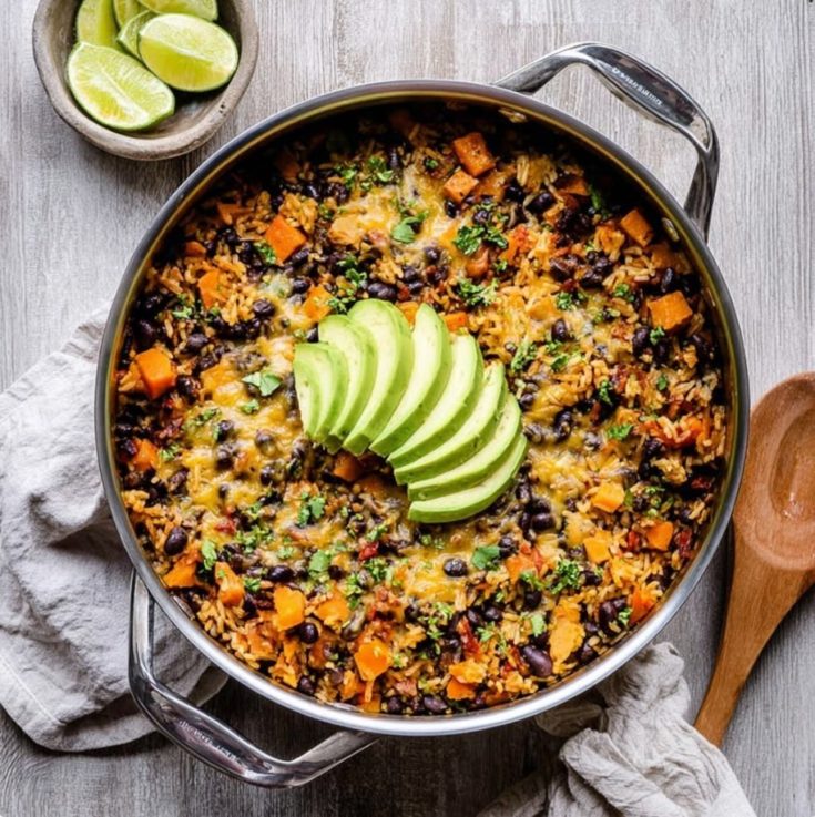 Southwest Sweet Potato, Black Bean and Rice Skillet